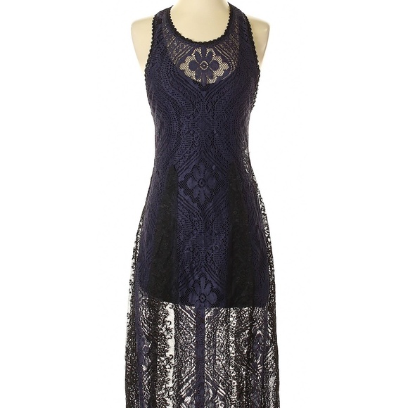 Free People Dresses & Skirts - FREE PEOPLE Navy Blue Lined lace Midi Dress Small